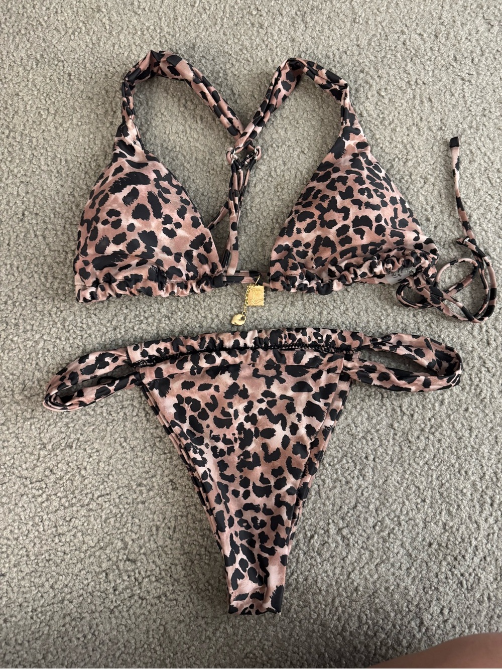 Fashion Nova Pink Leopard Print Triangle Bikini Set